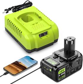 Abeden 445002232265 18v 4.0ah Replacement Battery With Usb And Charger Combo For Ryobi Charg