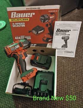 Bauer 2181c-k 20v Brushless 3-speed Impact Driver Kit With Battery Charger New
