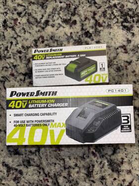 Garden Smith 313045298272 Power 40v Max 2.5ah Lithium-ion Battery - Rechargeable And Charger
