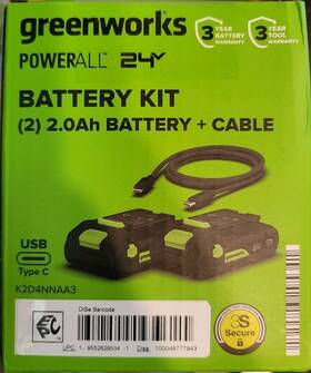 Greenworks K2d4nnaa3 24v 2pack With C Cable Battery Pack New Free Fast Ship