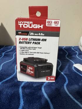 Hyper Tough 8209098004018 20v Max Lithium-ion Battery Pack 4.0ah 2-usb Black Model Ht Charge