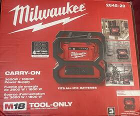 2845-20 Milwaukee M18 Carry-on 3600w/1800w Power Supply - Battery Powered New