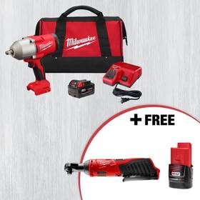 6196681 Milwaukee M18 Brushless Htiw Kit M12 Battery And Ratchet Drive Size 1/2 In