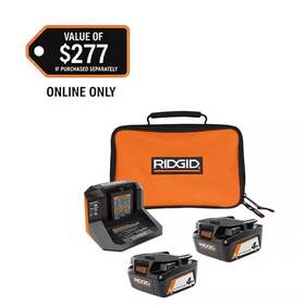 Ridgid 313045448400 18v Lithium-ion 2 4.0 Ah Battery Starter Kit With Charger And Bag