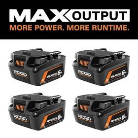 Ridgid 648846088815 18v 6.0 Ah Max Output Lithium-ion Batteries 4-pack