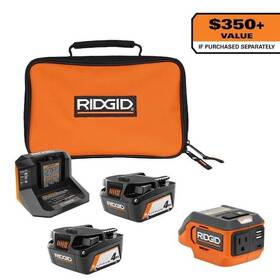 Ridgid 648846095448 18v 2 4.0 Ah Batteries And Charger Kit With 175-watt Power Inverter
