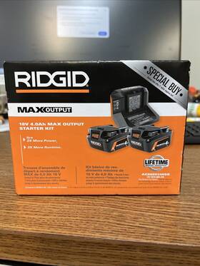 Ac8609340 Ridgid Max Output Starter Kit. Charger W Two 4.0 Ah Batteries