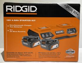 Ac95240sb Ridgid 18v Max Output Starter Kit With 2 4.0 Ah Batteries - New