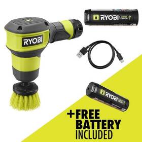 Ryobi 033287232116 Compact Scrubber Kit With 2.0 Ah Battery And Usb Charging Cord