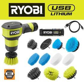 Ryobi 033287235292 Compact Scrubber Kit With Battery Charging Cord And Accessory 11 Pcs