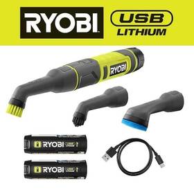Ryobi 033287238071 Usb Lithium Cordless Compact Detail Scrubber Kit With 2 2ah Batteries And Cable