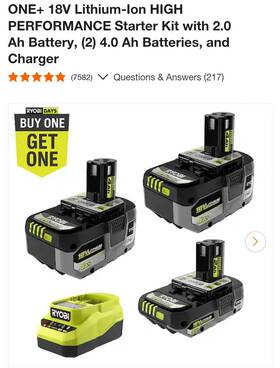 1010497703 Ryobi One 18v Lithium-ion Starter Kit With 2.0ah And 2 4.0ah Batteries Charger