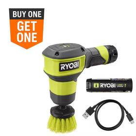 Ryobi 313041612652 Usb Lithium Compact Scrubber Kit With 2.0 Ah Battery Charging Cord And 2 I