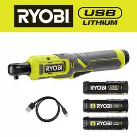 Ryobi 313057015041 Usb Lithium 1/4 Inch Ratchet Kit With 2.0 Ah Battery Charging Cable And Lit