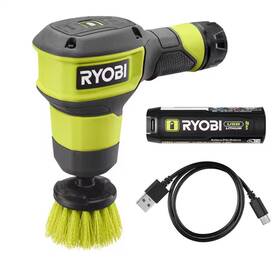 Ryobi 313093472488 Usb Lithium Compact Scrubber Kit With 2.0 Ah Battery Charging Cord And 2 I