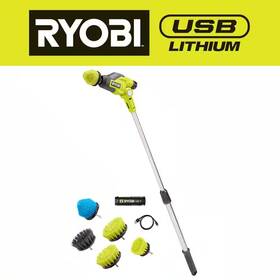 Ryobi 445009285202 Usb Lithium Telescoping Power Scrubber Kit With 2ah Battery Charging Cable And