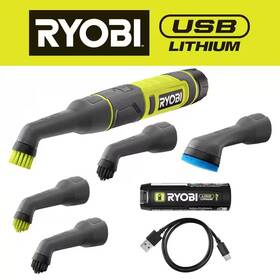 Ryobi 445018139190 Usb Lithium Cordless Compact Detail Scrubber Kit With 2ah Battery Charging Cable