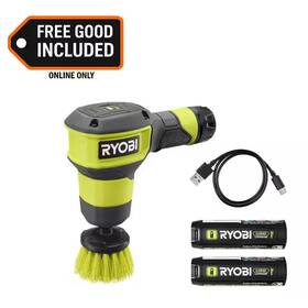 Ryobi 711181419399 Usb Lithium Compact Scrubber Kit With 2.0 Ah Battery Charging Cord 2 Inch Brus