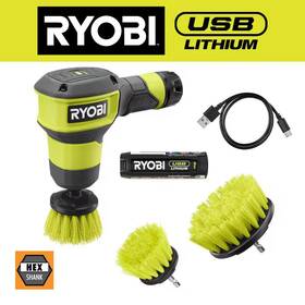 Ryobi 711181676877 Usb Lithium Compact Scrubber Kit With 2.0 Ah Battery Charging Cord And 3