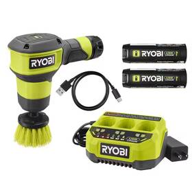 Ryobi 726084363182 Usb Lithium Compact Scrubber Kit With 2 Ah Battery Charging Cord Inch Brush