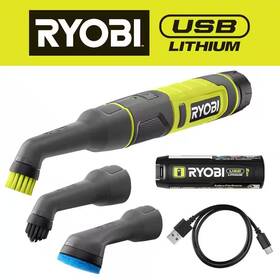 Ryobi 726084422650 Usb Lithium Cordless Compact Detail Scrubber Kit With 2ah Battery Charging Cable