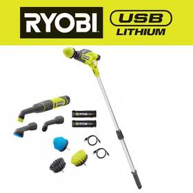 Ryobi 726084611726 Usb Lithium Telescoping Power Scrubber Kit With 2 2ah Batteries Charging