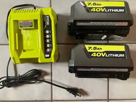 Op40754vnm Ryobi Pair Two 2 Li-ion 7.5ah Amp Hour Op4075 Genuine 40v-rapid Charger Op4075a