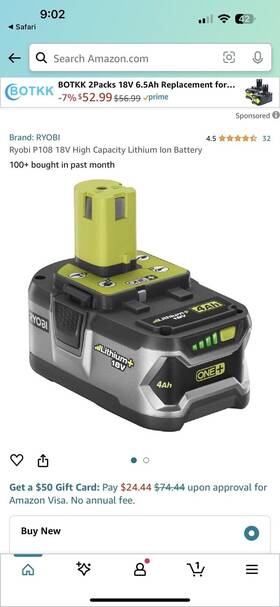 Pb1024956 Ryobi One 18v 4ah High Capacity Battery Pack - P108