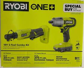 Pcl1215k1 Ryobi 2-tool Combo Kit 3/8 Ratchet 1/2 Impact Wrench Lith Battery