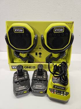 Pcl615k1 Ryobi 18v Verse 2 Pack Clamp Bluetooth Speakers With Charger And 2ah Batteries