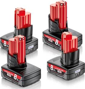 Surkibat 445020771715 4-pack 8000mah 12v Battery Replacement For Milwaukee M12 48-11-2460 48-1