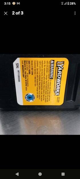 Yardworks 263-3206 2.0ah 20v Lithium-ion Power Tool Battery Model