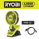 New Ryobi Clamp Adjustable Fan Kit 2.0AH Usb Lithium Battery And Charging Cable. Fixed Price $46.83.
