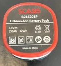 Scans Lithium-ion Battery Pack B216201P 16V 2.0AH 32WH A0033. Fixed Price $28.40.