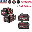 4PCS 12.0AH For Milwaukee M18 18V Lithium Battery 48-11-1852 48-11-1882. Fixed Price $93.87.