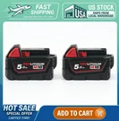 Milwaukee M18 Xc 5.0AH 18V Lithium-ion Battery 2 Pack, Power Tool. Fixed Price $130.19.