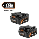 Ridgid 18V 6.0 Ah Max Output Lithium-ion Batteries (2-PACK). Fixed Price $194.95.
