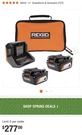 Ridgid 18V Lithium-ion Starter Kit (2) 4.0 Charger & Bag AC93044SBN. Fixed Price $99.00.