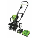 Greenworks Tiller/cultivator,tines 8" L,tilling 5"D TL80L210. Fixed Price $602.40.