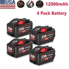 4PCS 12.0AH For Milwaukee M18 18V Lithium Battery 48-11-1852 48-11-1830. Fixed Price $93.91.