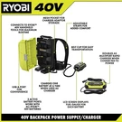 New Ryobi 40V OP40BPA Backpack Battery Power Supply With Rapid Charger Included!. Fixed Price $229.99.