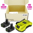 2 Pack 4.0AH Compact Battery & Charger For Ryobi 18V Plus One+ P191 P190 PBP006. Fixed Price $69.99.