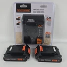New Black+decker 20V Max Charger & Batteries Combo Set Fast Lithium BDCAC202B. Fixed Price $79.98.