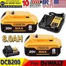 1-2X For Dewalt 20V Max 6.0AH/8.0AH Li-ion Battery/charger DCB200 DCB206 DCB205. Fixed Price $19.99.