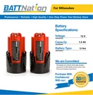 2X 12V 1.5AH Li-ion Battery For Milwaukee M12, 48-11-2401, 48-11-2402. Fixed Price $38.45.