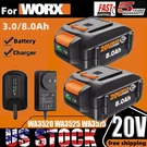20V Battery For Worx 3.0,8.0AH Extend Lithium-ion WA3525 WA3575 WA3520 Charger. Fixed Price $62.99.
