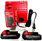 (2) New Genuine Milwaukee Compact Batteries 48-11-1815, Charger M18 Volt. Fixed Price $97.97.