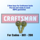 001-200. Pair Of Keys For Craftsman Tool Box Locks. Cut Your Code, %100 Works. Fixed Price $10.99.