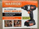 New Warrior 58523 18V 1.3AH Lithium-ion Battery Long Run Time Impact Drive Kit. Fixed Price $55.00.