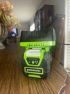 Greenworks Rechargeable Li-ion Battery, 40V, 5.0 Includes Charger. Fixed Price $119.99.